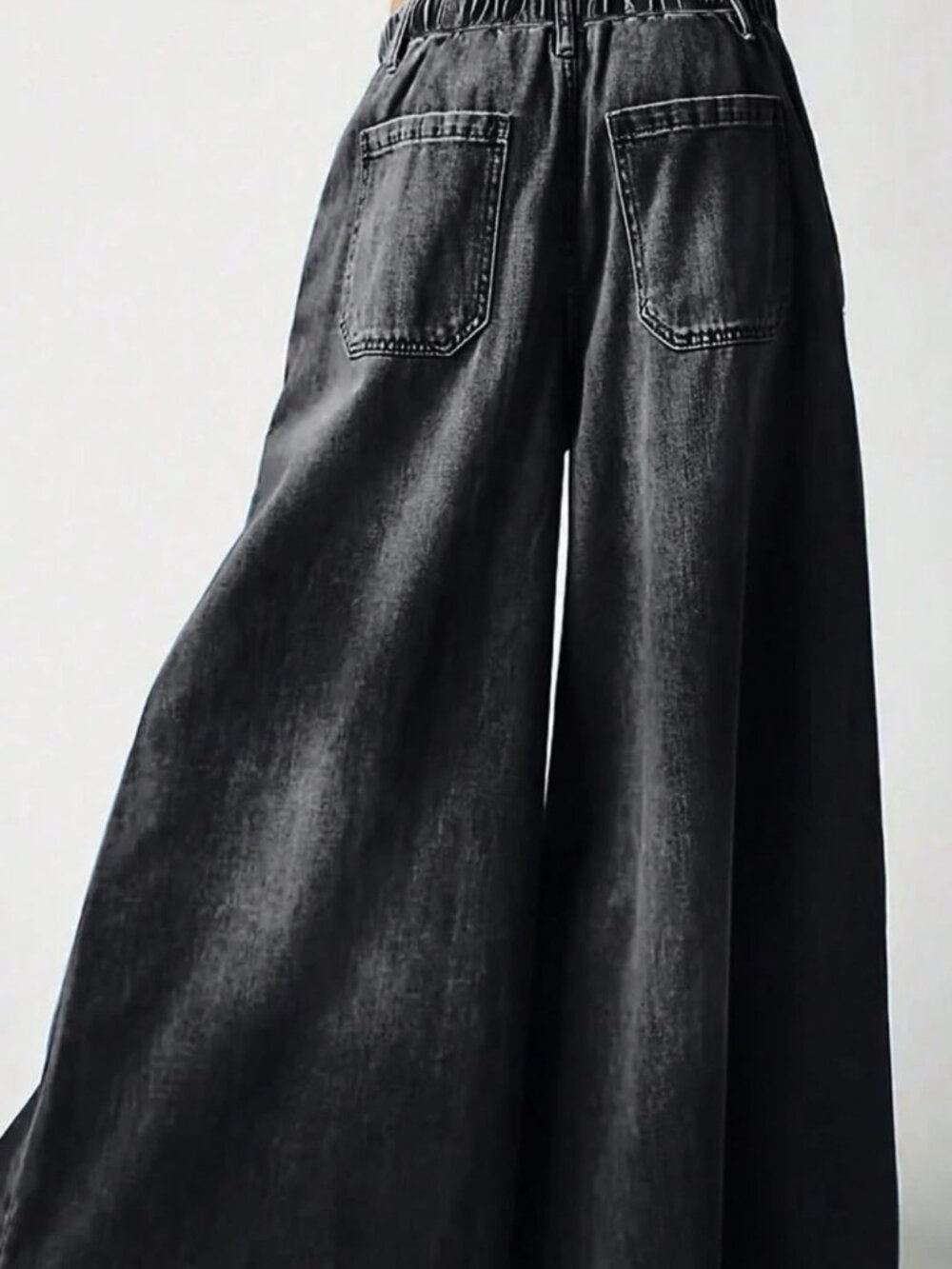 Boho Wide Leg Distressed Raw Hem Denim Jeans - Picture 3 of 3
